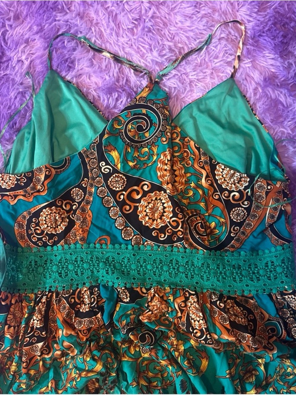 Fashion Nova Green Paisley & Leopard High-Low Maxi Dress - Picture 3 of 3